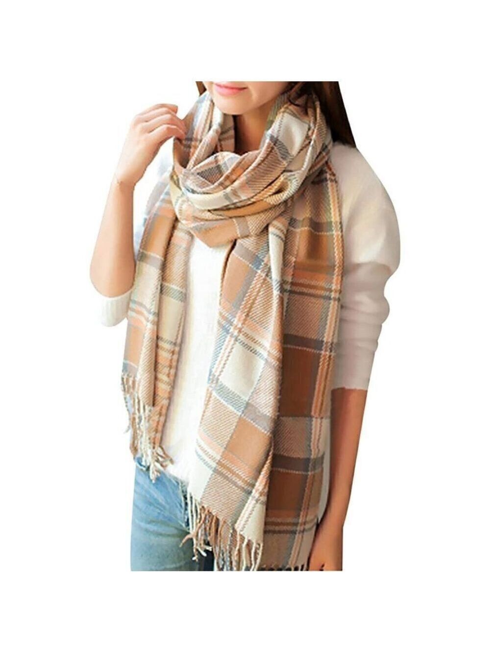 Long plaid blanket chunky oversized winter/Fall warm scarf wrap shawl NWT